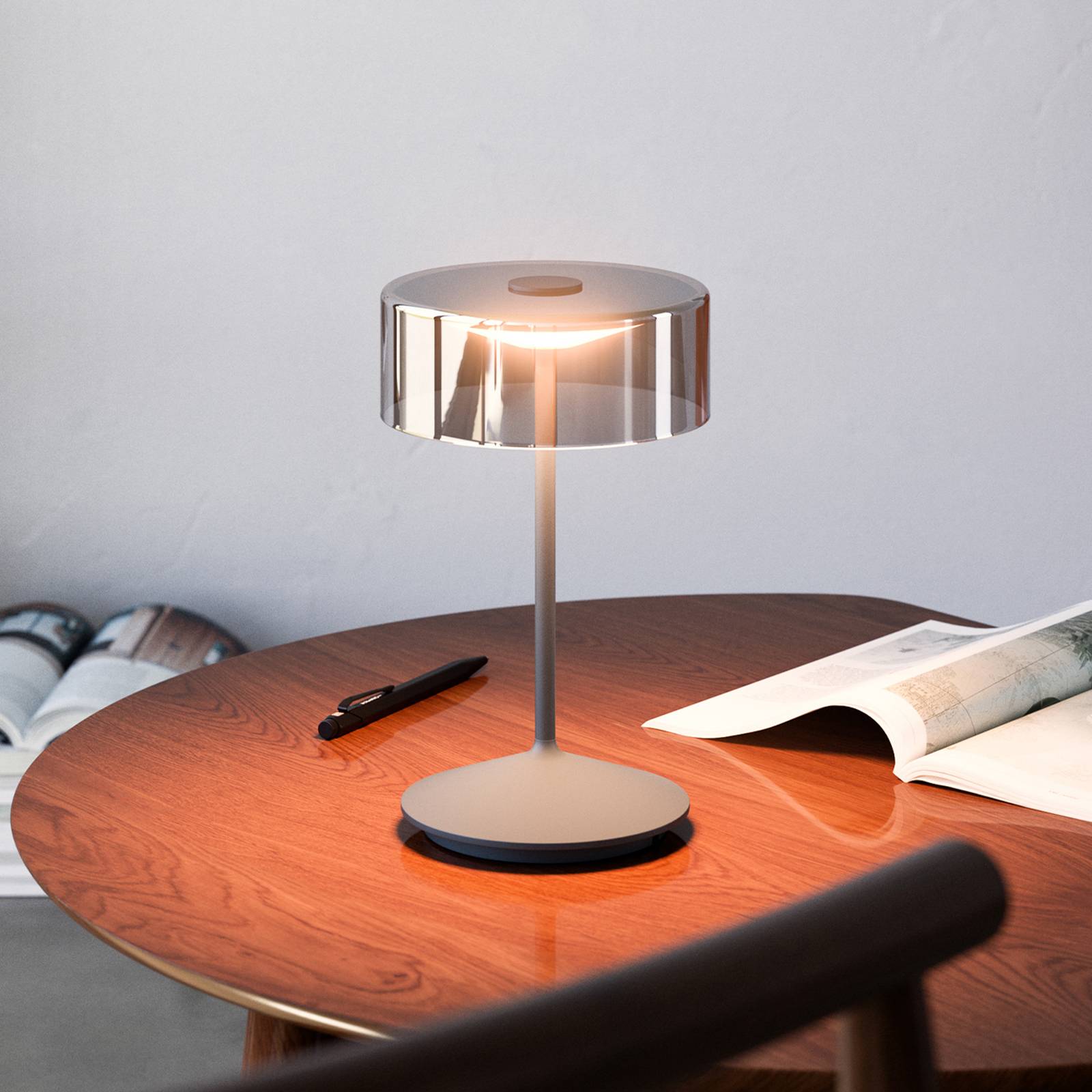 Numotion LED baterijska stolna svjetiljka, grafit, staklo, IP54, mogućnost