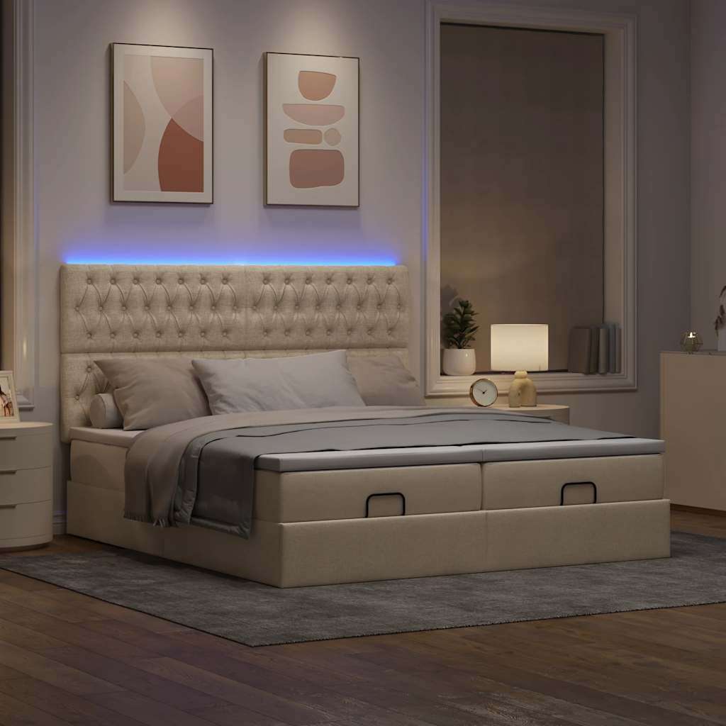 Otomanski okvir kreveta s madracima krem 160x200cm od tkanine