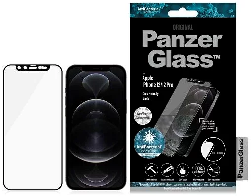 Zaštitno staklo PanzerGlass E2E Microfracture iPhone 12 /12 Pro 6,1" CamSlider Swarovsky Case Friendly AntiBacterial black (2717)