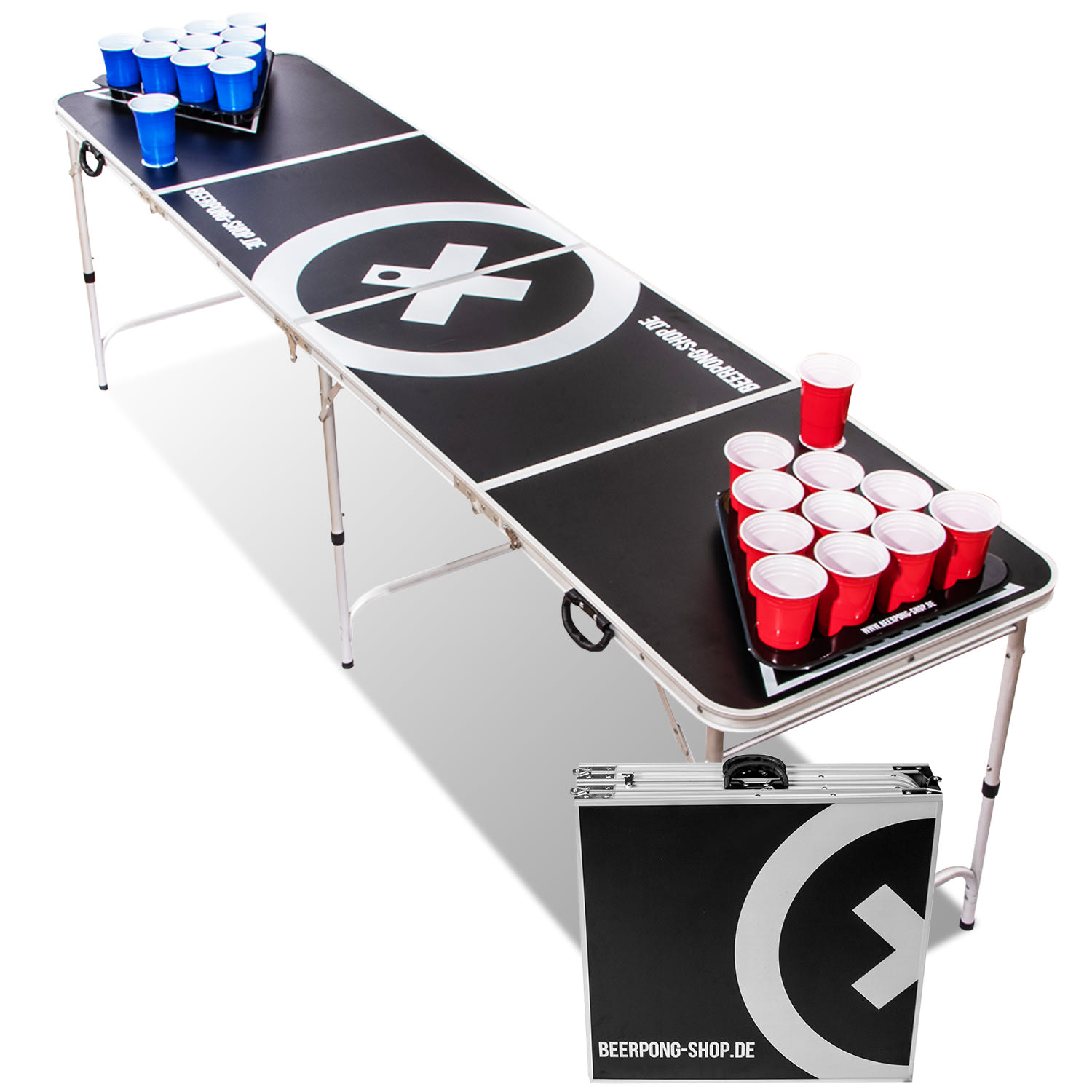 BeerCup Baseliner, set sa beer pong stolom, audio, ručke, držač loptica, 6 loptica