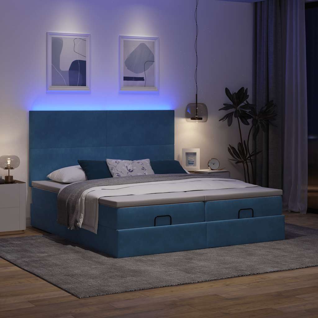 Otomanski okvir kreveta s madracima plavi 180x200cm baršunasti