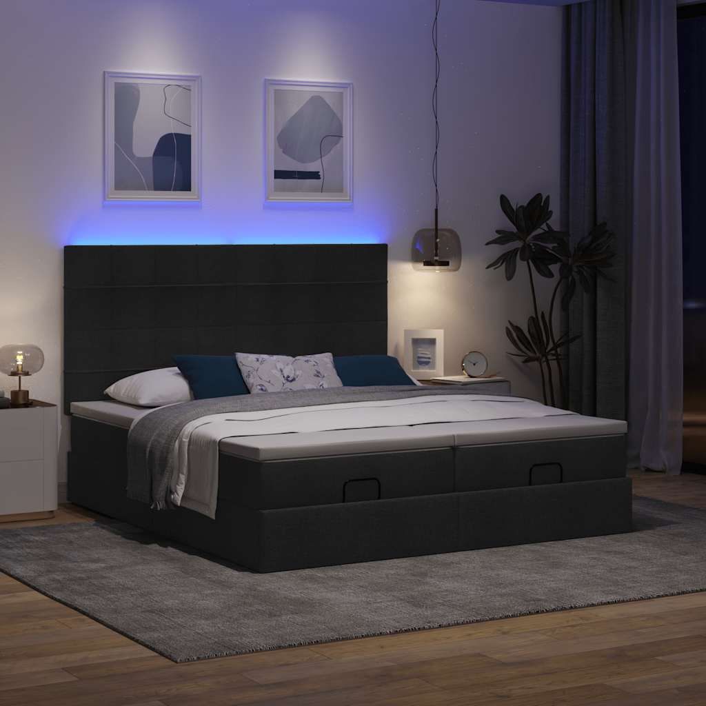 Otomanski okvir kreveta s madracima crni 180x200cm od tkanine