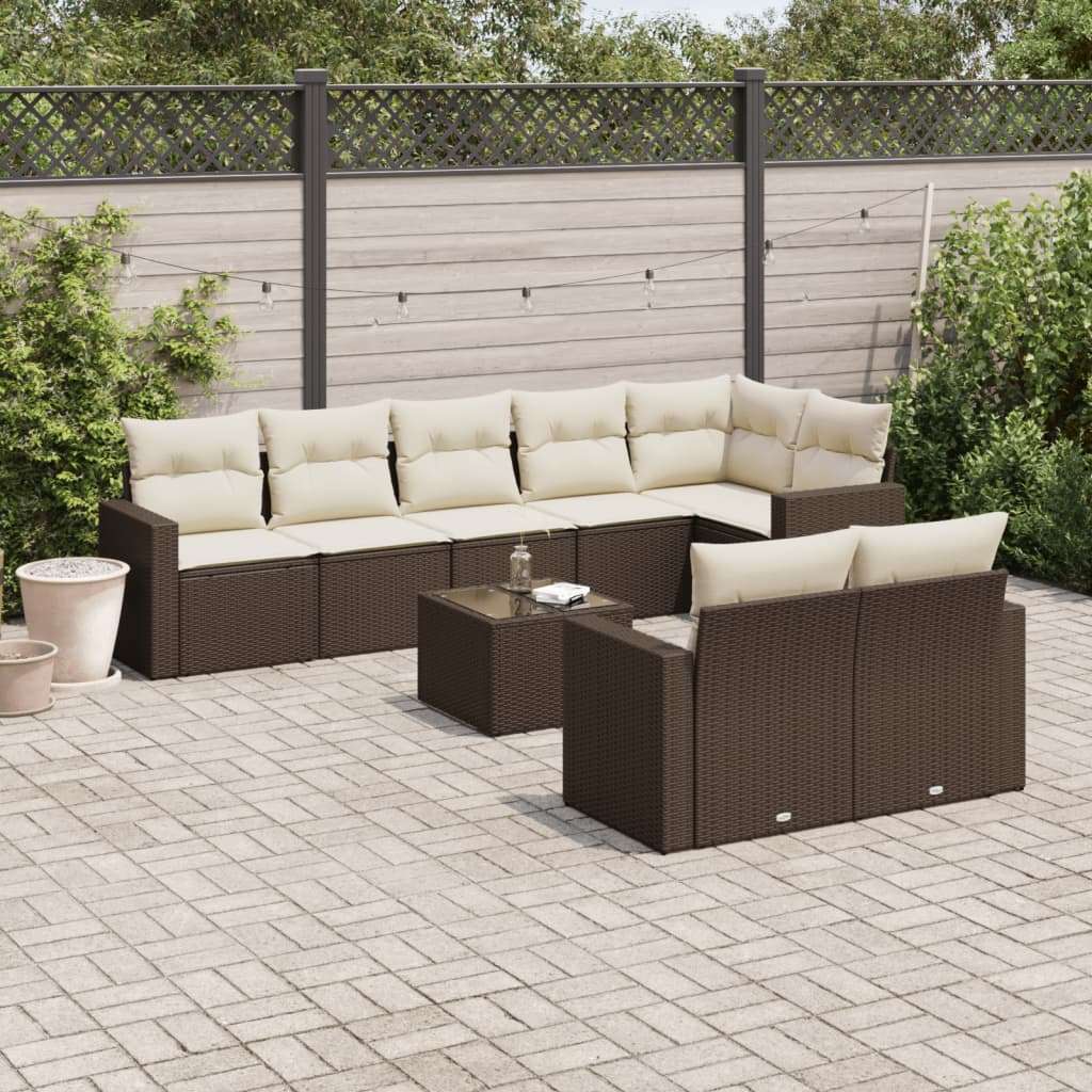 9-dijelni set vrtnih sofa s jastucima poliratan smeđi