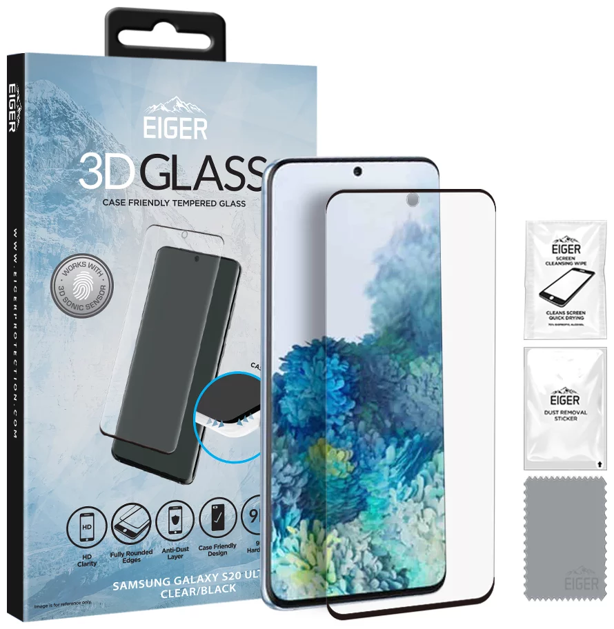 Zaštitno staklo Eiger 3D GLASS Case Friendly Glass Screen Protector for Samsung Galaxy S20 Ultra in Clear/Black