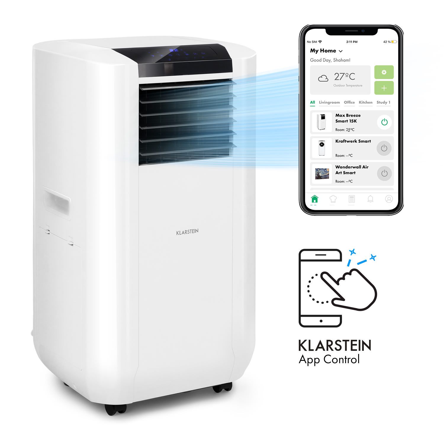 Klarstein Max Breeze Smart, prijenosna klima, 15000 BTU / h (4,4 kW), energetski razred A
