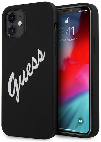 Maska Guess GUHCP12SLSVSBW iPhone 12 mini 5,4" black white hardcase Silicone Vintage (GUHCP12SLSVSBW)